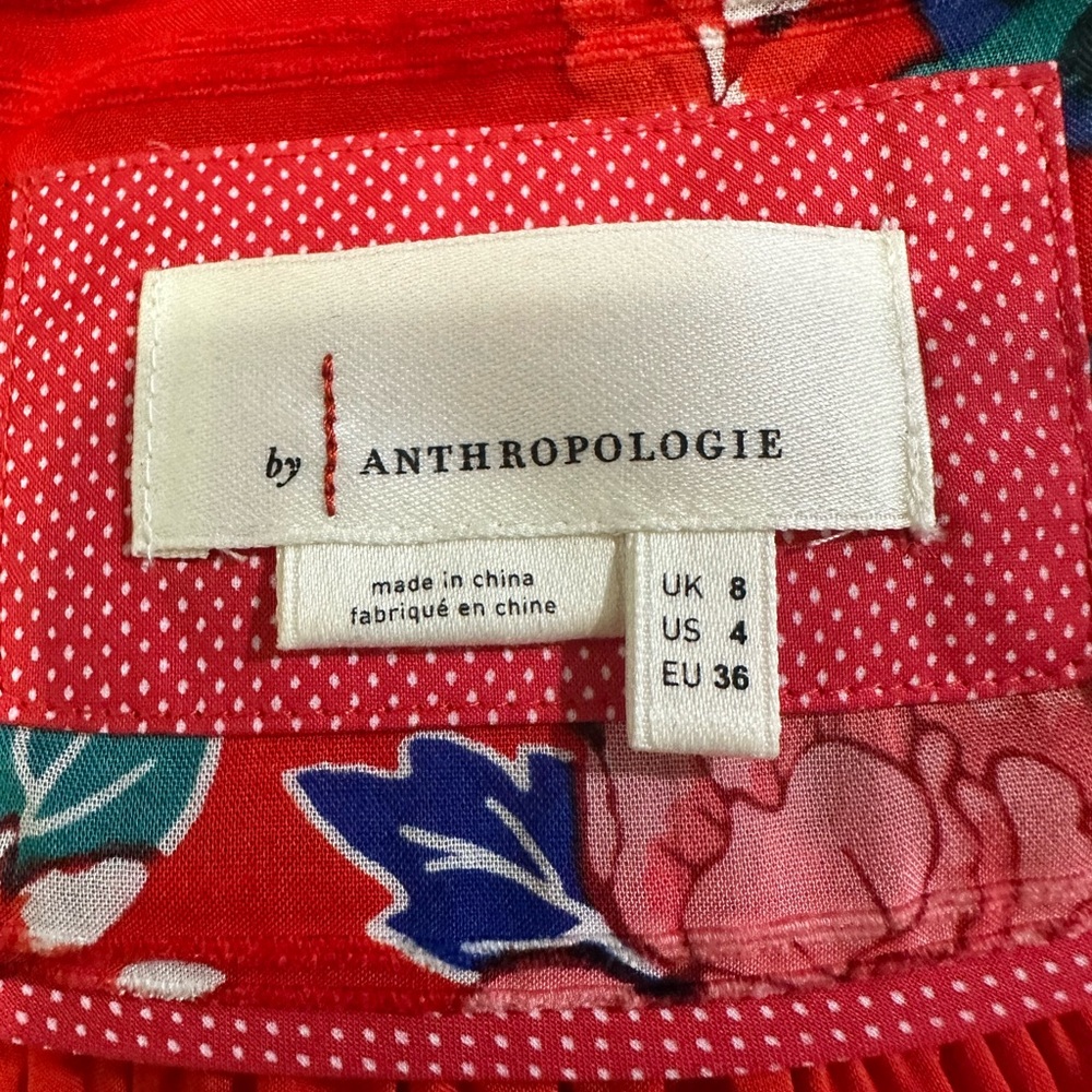 Anthropologie Boswell Textured Wrap Red Floral Long Sleeve Dress Sz 4 - Picture 10 of 10